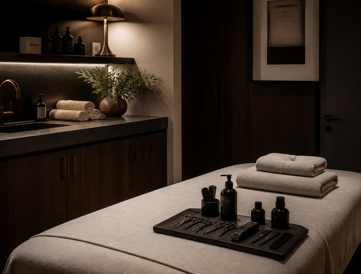 A discreet, professional men's treatment room at Amava